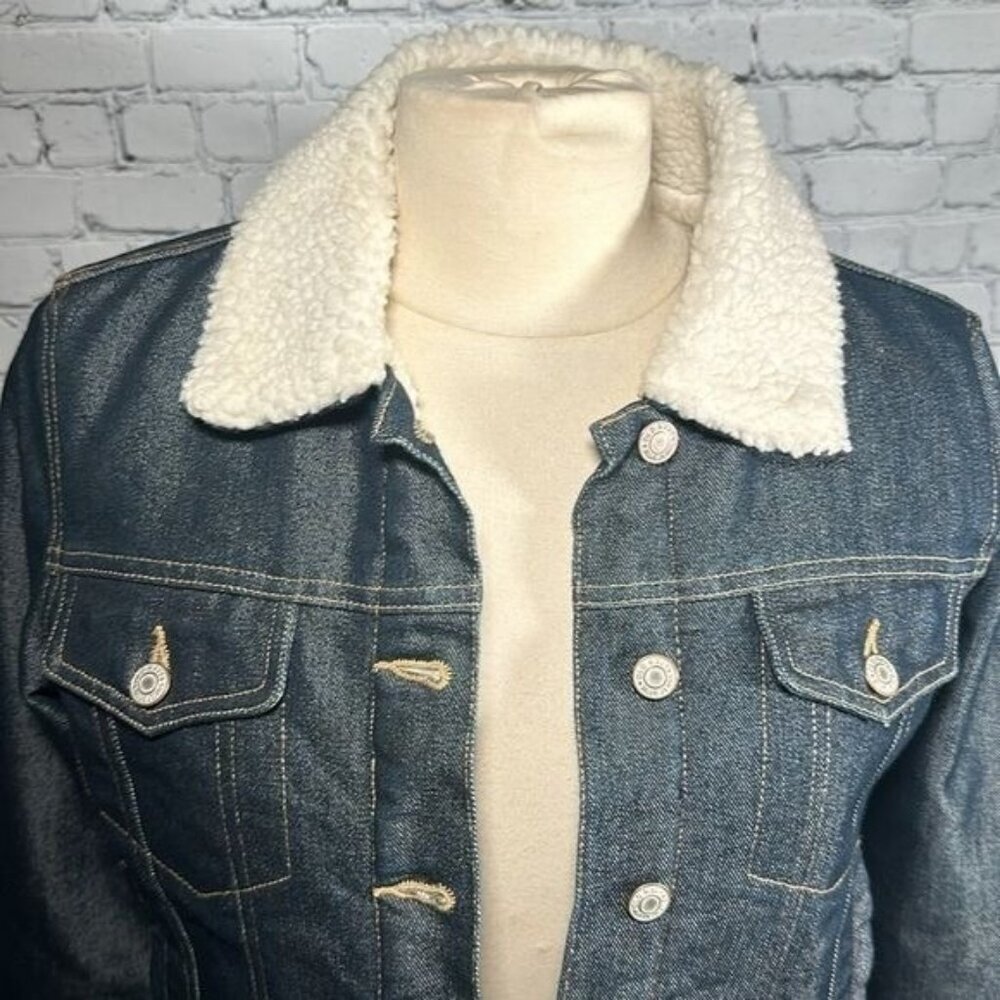 Old Navy Sherpa Lined Jean Denim Trucker Jacket Y2K Vintage Warm Women Sz M NWOT - Picture 7 of 16